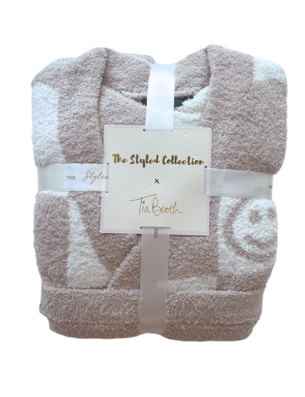 Checkered Buttery Robe S/M / Light Grey and White with Grey Border
