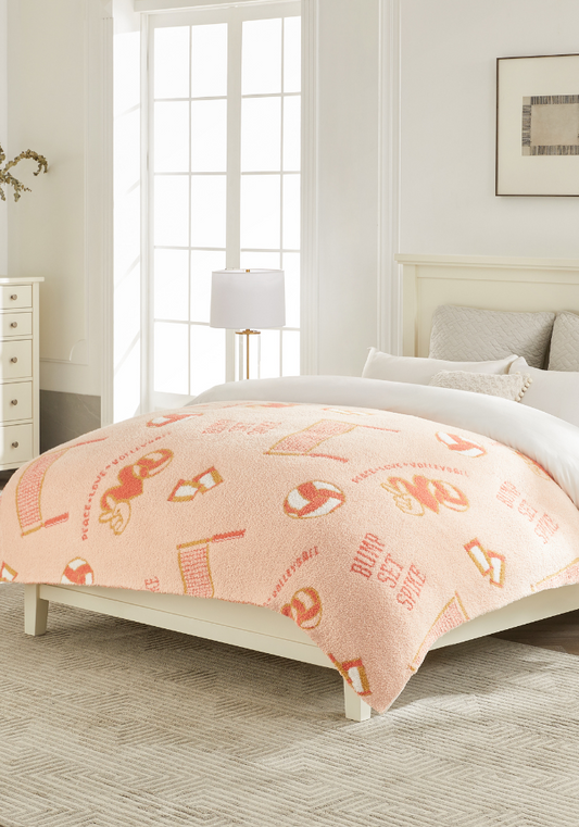 Volleyball Graphics Buttery Blanket- Pink + Gold
