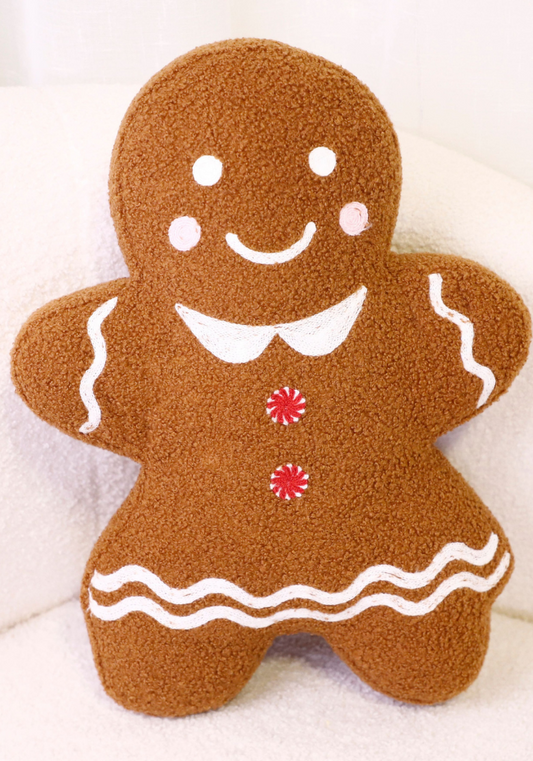 3D Gingerbread Woman w/ Peppermint Buttons Pillow