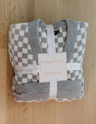 Checkered Buttery Robe S/M / Light Grey and White with White Border