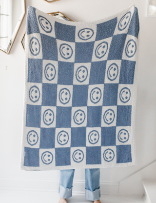 TSC x Tia Booth: Checkered Smiley Children's Blanket- Blue is Pre-order 9-30
