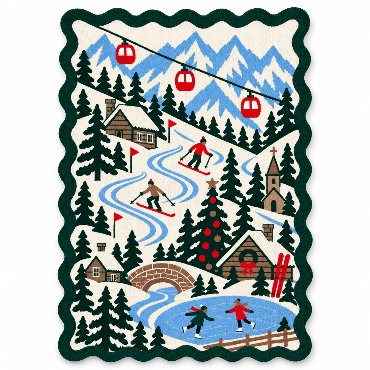 Alpine Christmas DreamButtery blanket with green scalloped border