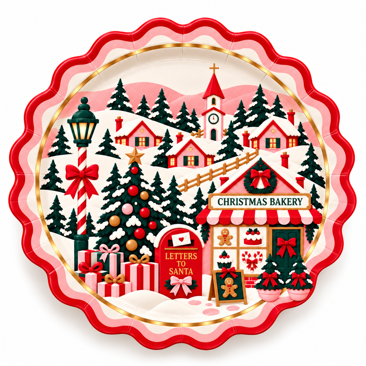 Candy Cane Lane scalloped dinner plate product mockup